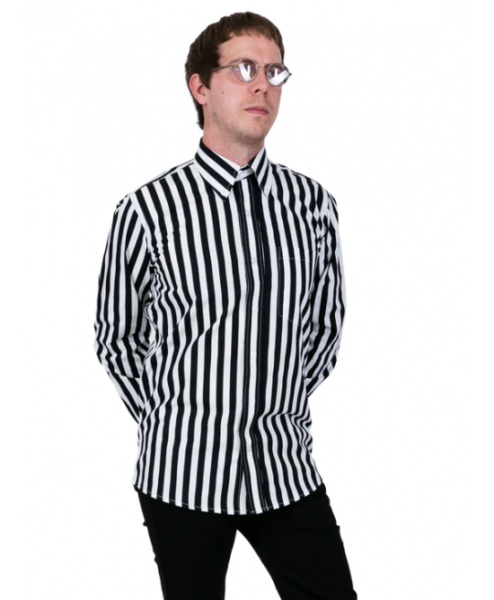 Relco Men's Shirt Black And White Stripes