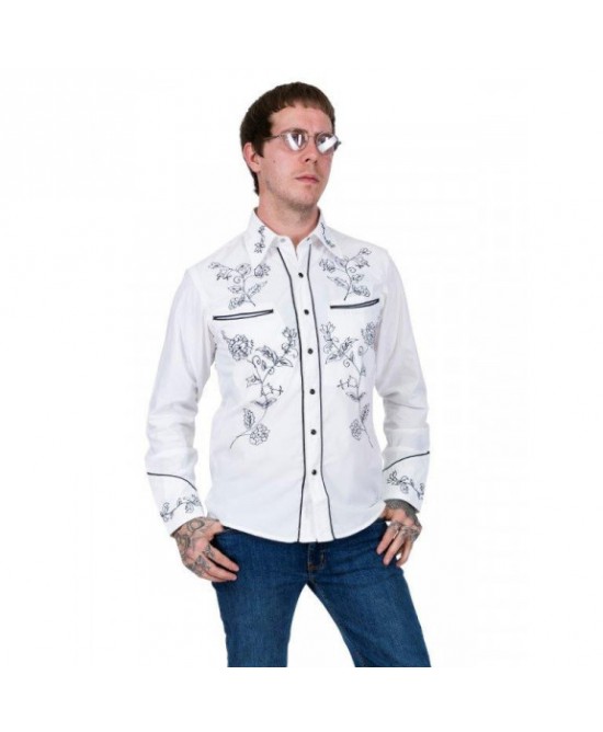 Red Star Rodeo - White Cowboy Shirt with Black Detail Embroidery