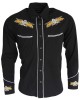 Red Star Rodeo - Black Cowboy Shirt with Yellow Flame Skull Embroidery