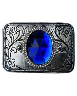 Belt Buckle - Blue Faceted Floral