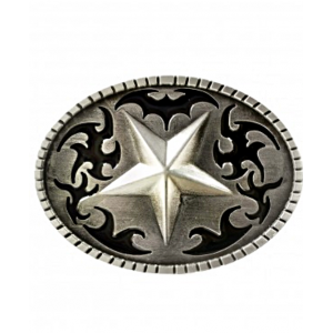 Belt Buckle - Texas Star Black Silver