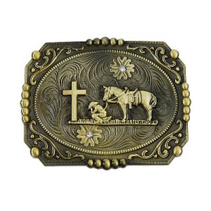 Belt Buckle - Western Cowboy Horse & Cross