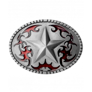 Belt Buckle - Texas Star Red Silver