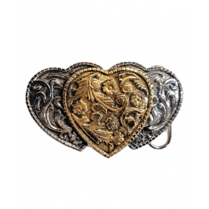 Belt Buckle -  Three Hearts Gold Silver Plated Belt Buckle -  Three Hearts Gold Silver Plated
