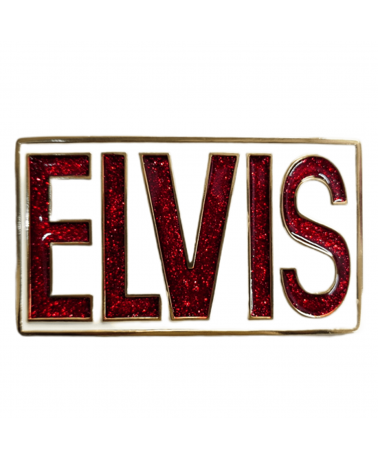 Belt Buckle - Elvis White Rectangle