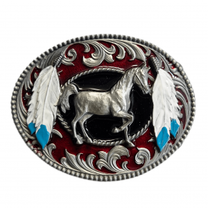 Belt Buckle -  Horse Feathers Scroll
