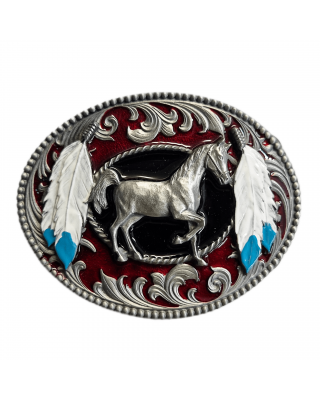 Belt Buckle -  Horse Feathers Scroll
