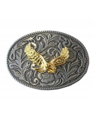 Belt Buckle -  Eagle Gold Scroll Silver