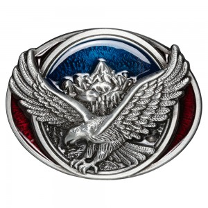Belt Buckle - Eagle and Mountains Red and Blue Belt Buckle - Eagle and Mountains Red and Blue