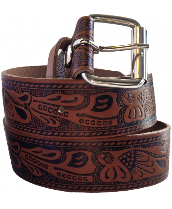 Leather Belt - Scroll Dark Brown Leather Belt - Scroll Dark Brown