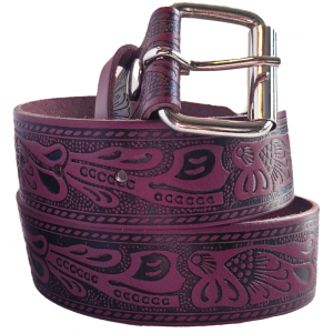 Leather Belt - Scroll Purple Burgundy