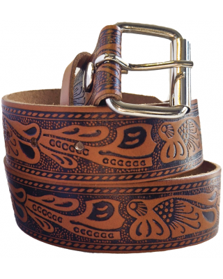 Leather Belt - Scroll Tan Brown