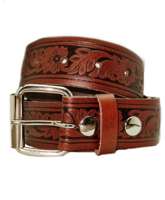 Leather Belt - Flowers Dark Brown Leather Belt - Flowers Dark Brown