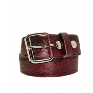 Leather Belt - Flying Eagle Burgundy Leather Belt - Flying Eagle Burgundy