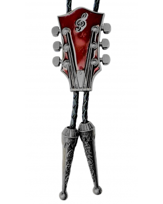 Bolo Tie - Guitar Red Silver