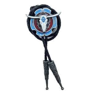 Bolo Tie - Steer Skull Silver Blue Red Bolo Tie - Steer Skull Silver Blue Red
