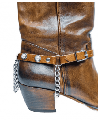 Boot Straps - Crystal Distressed Tan with Chains