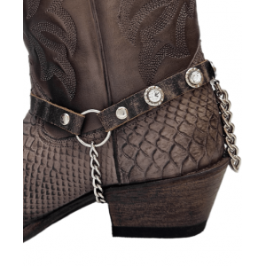 Boot Straps - Crystal Stressed Dark Brown with Chains Boot Straps - Crystal Stressed Dark Brown with Chains