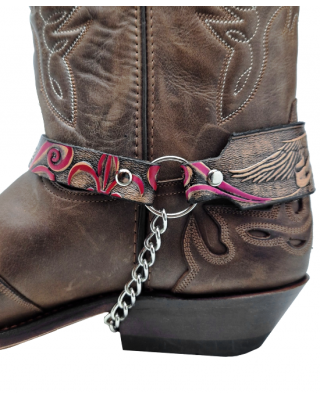 Boot Straps - Flying Eagle Red Scroll Leather