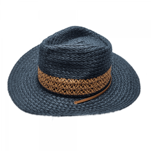 Straw Western Hat in Black with Chin Strap