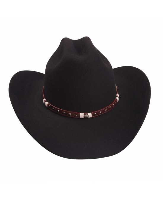 Wool Felt Western Black Hat - Cognac Hatband