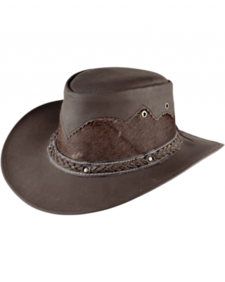 Leather Cowhide Western Hat - Brown