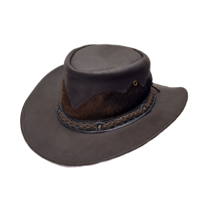 Leather Cowhide Western Hat - Brown