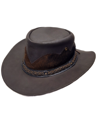 Leather Cowhide Western Hat - Brown