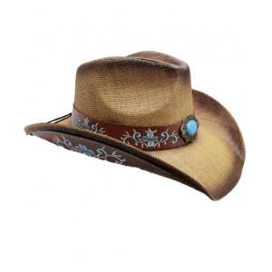 Straw Western Hat Brown with Turquoise Stone
