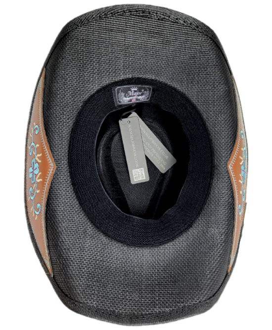 Straw Western Hat Black with Brown Hatband and Turquoise Stone