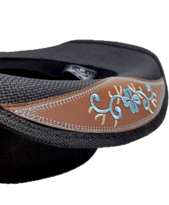 Straw Western Hat Black with Brown Hatband and Turquoise Stone