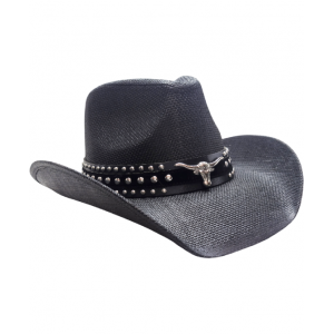 Straw Western Hat Steer Black