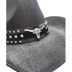 Straw Western Hat Steer Black