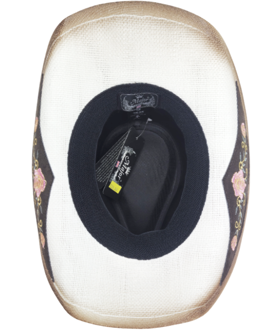Straw Western Hat Flowers Beige