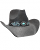 Straw Western Hat Black with Blue Stone Straw Western Hat Black with Blue Stone