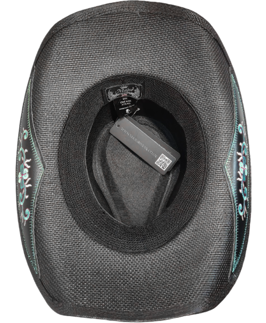 Straw Western Hat Black with Blue Stone Straw Western Hat Black with Blue Stone