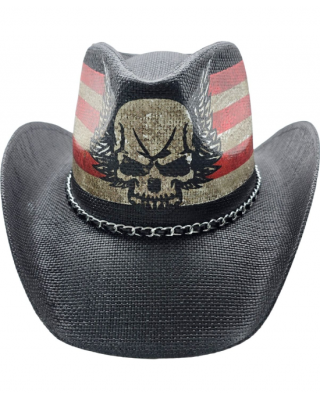 Straw Western Skull US Flag