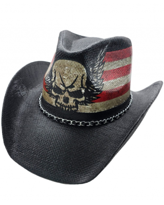 Straw Western Skull US Flag