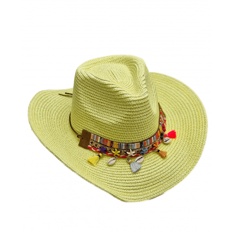 Straw Western Hat Yellow With Removable Hat Band Adjustable String