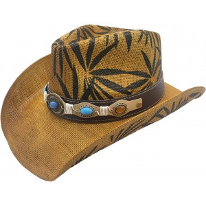 Straw Western Hat Turquoise Amber Stones Straw Western Hat Turquoise Amber Stones