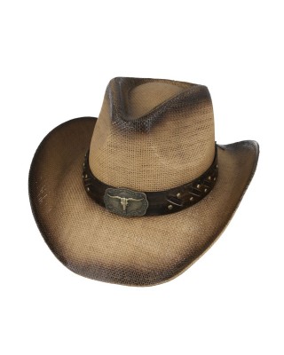 Straw Western Hat Brown with Steer Hat Band