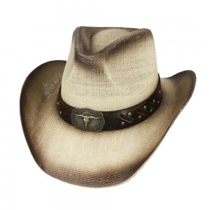 Straw Western Hat Natural with Steer Hat Band