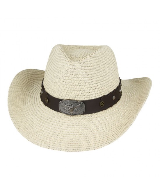 Straw Western Hat - Longhorn with Brown Hatband Straw Western Hat - Longhorn with Brown Hatband