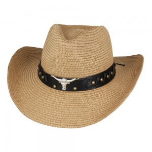 Straw Western Hat - Steer with Brown Hatband Straw Western Hat - Steer with Brown Hatband