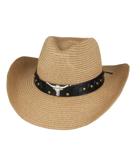 Straw Western Hat - Steer with Brown Hatband Straw Western Hat - Steer with Brown Hatband