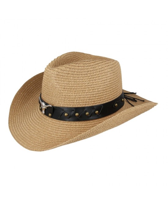 Straw Western Hat - Steer with Brown Hatband Straw Western Hat - Steer with Brown Hatband