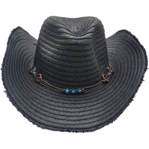 Straw Western Hat with Turquoise Beads - Black