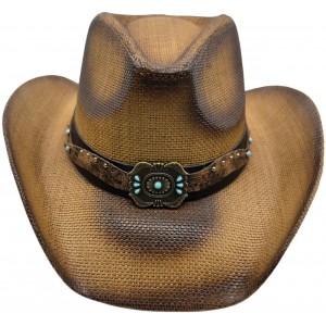 Straw Western Hat Turquoise Concho Hatband Brown