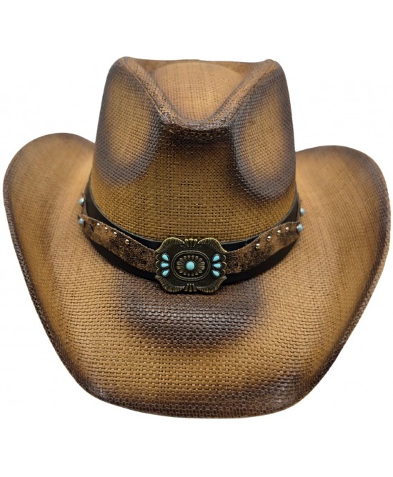 Straw Western Hat Turquoise Concho Hatband Brown