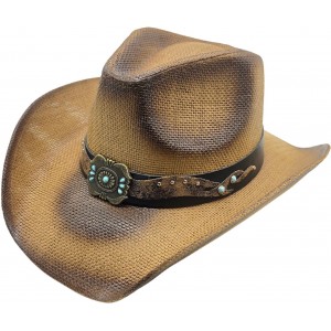 Straw Western Hat Turquoise Concho Hatband Brown